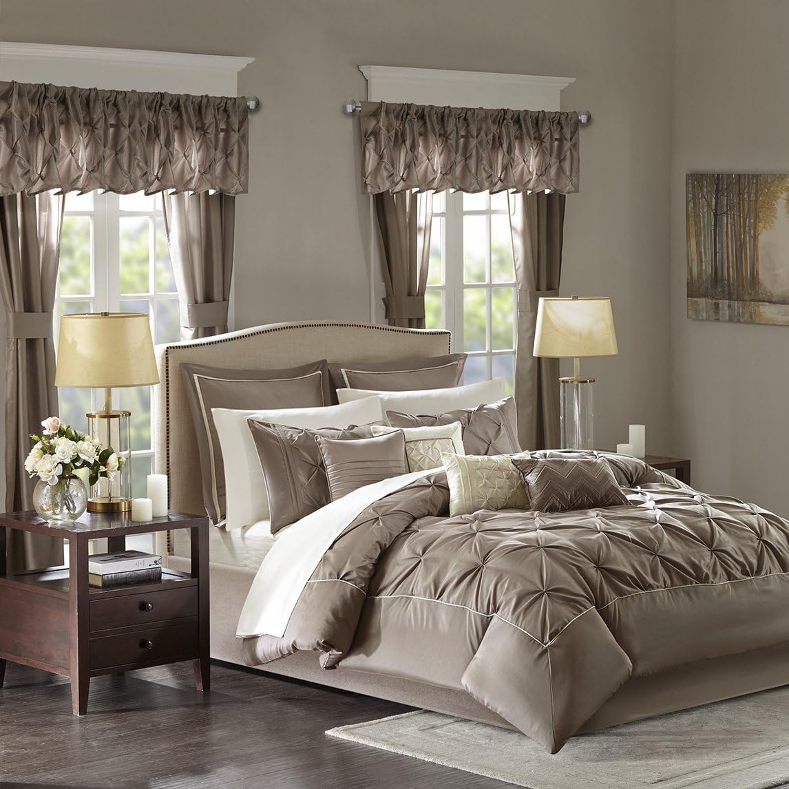 Luxe Faux Silk Tufted Diamond Room in a Bag Set - 24 Pcs. with Matching Curtains, Decorative Pillows